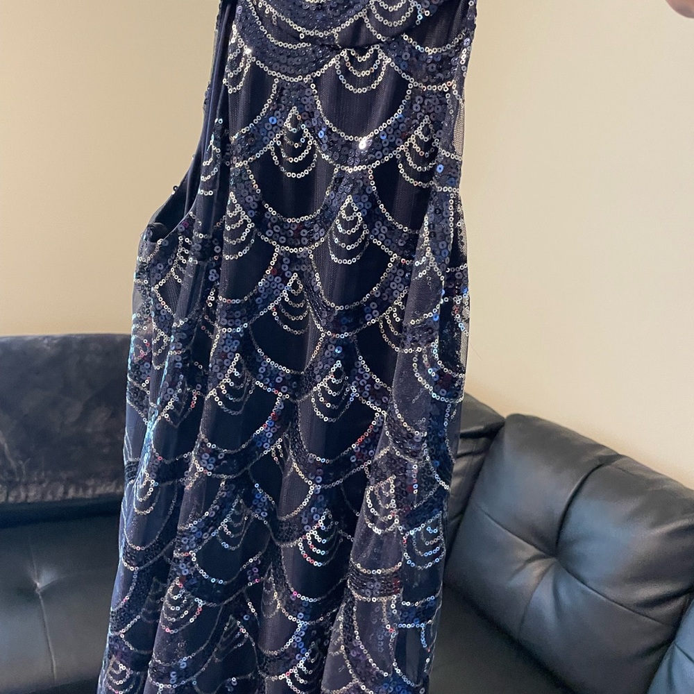 Formal Navy and Silver Sequin Dress